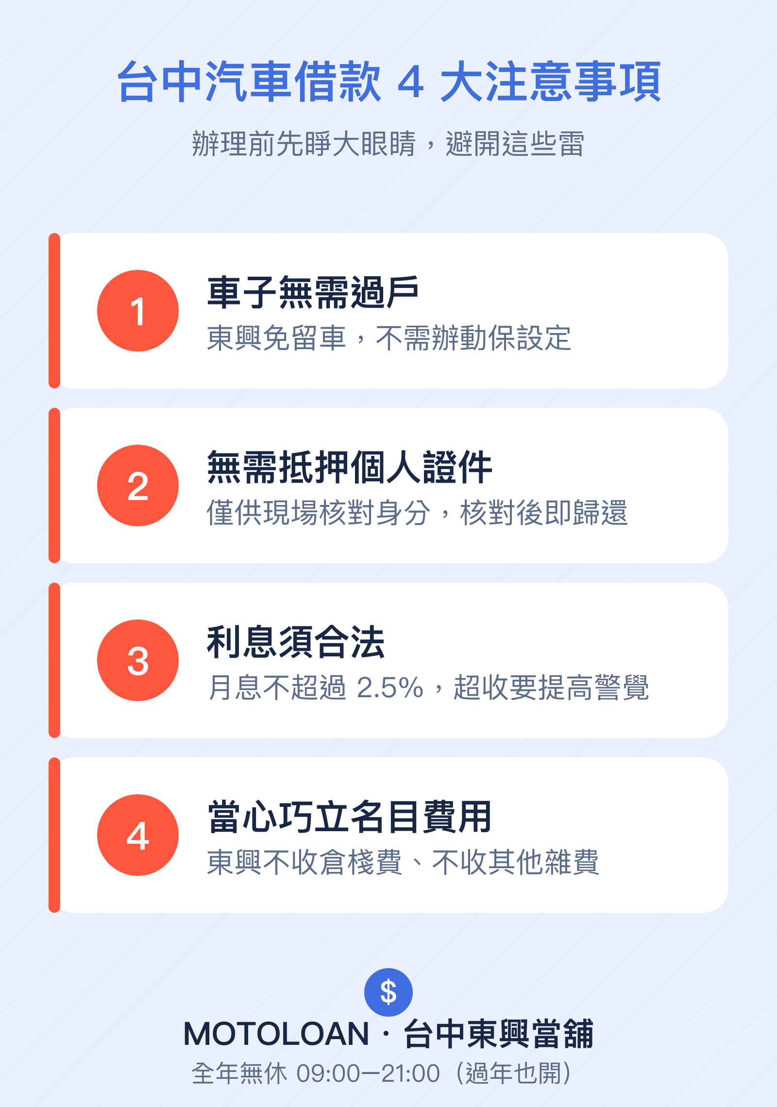 汽車借款4大注意：免動保設定、證件歸還、合法利息、不收倉棧費