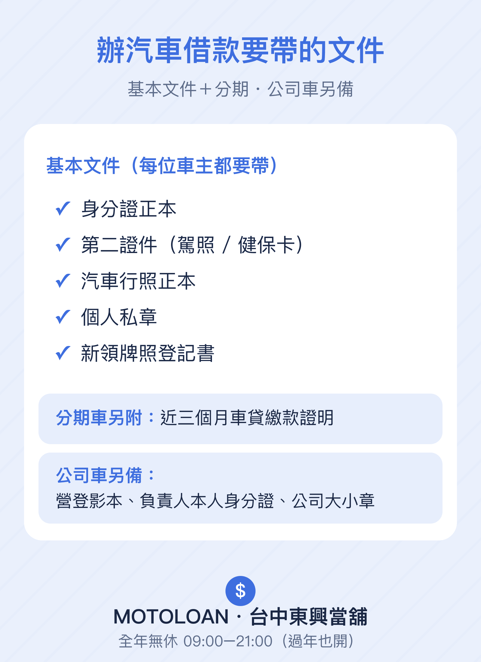 汽車借款文件清單卡